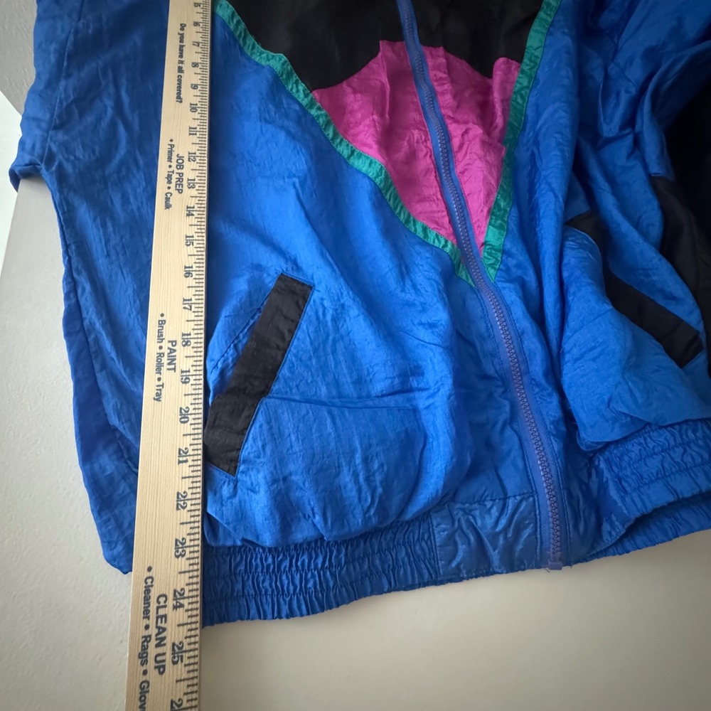 Vintage Colorblock Windbreaker Geometric Jacket Blue Black Magenta Large 80s 90s - Picture 8 of 8
